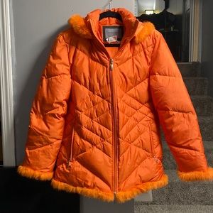 apriori outdoor rabbit fur accent puffy coat